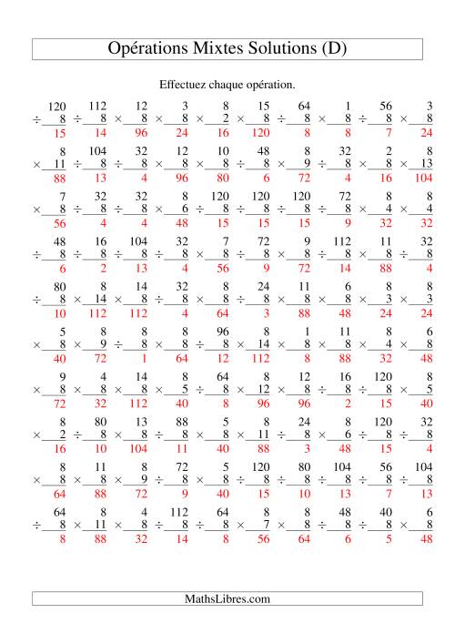 Multiplication et Division -- Règles de 8 (Variation 1 à 15) (D) page 2