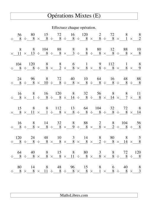Multiplication et Division -- Règles de 8 (Variation 1 à 15) (E)