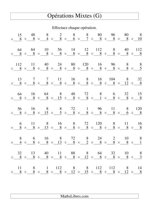 Multiplication et Division -- Règles de 8 (Variation 1 à 15) (G)