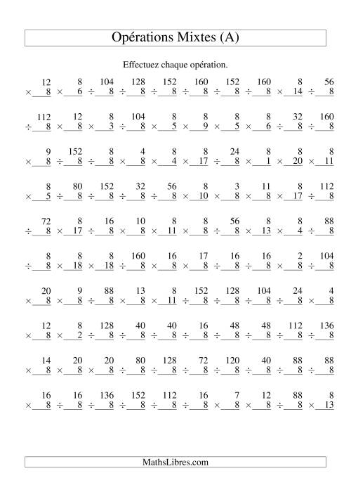 Multiplication et Division -- Règles de 8 (Variation 1 à 20) (A)