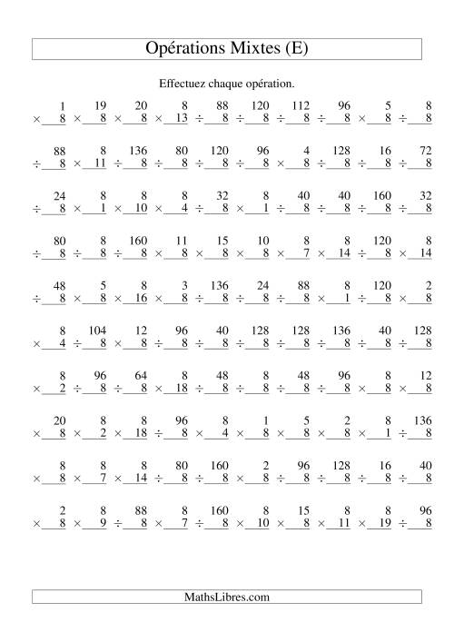 Multiplication et Division -- Règles de 8 (Variation 1 à 20) (E)