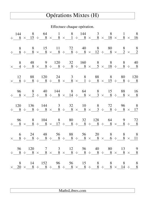 Multiplication et Division -- Règles de 8 (Variation 1 à 20) (H)