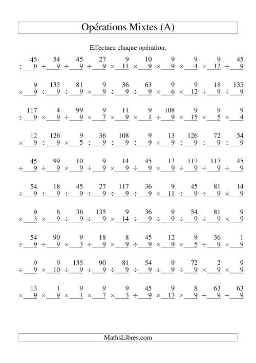 Multiplication et Division -- Règles de 9 (Variation 1 à 15) (A)