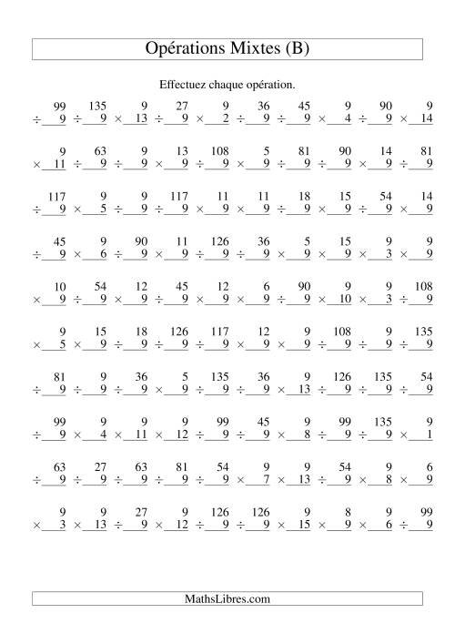 Multiplication et Division -- Règles de 9 (Variation 1 à 15) (B)