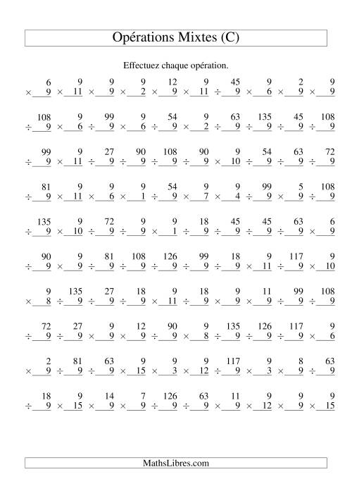 Multiplication et Division -- Règles de 9 (Variation 1 à 15) (C)