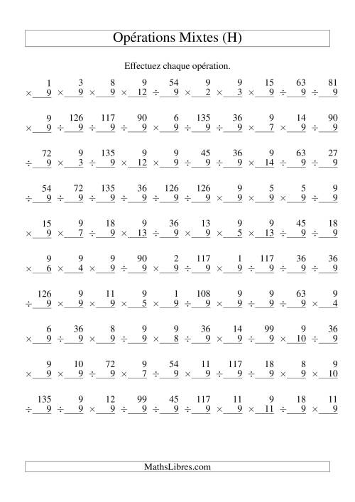 Multiplication et Division -- Règles de 9 (Variation 1 à 15) (H)