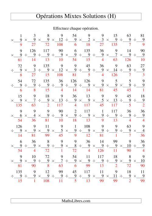 Multiplication et Division -- Règles de 9 (Variation 1 à 15) (H) page 2