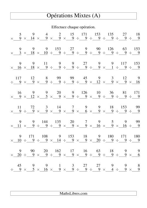 Multiplication et Division -- Règles de 9 (Variation 1 à 20) (A)