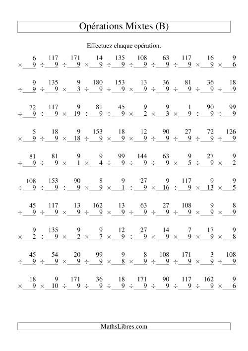 Multiplication et Division -- Règles de 9 (Variation 1 à 20) (B)