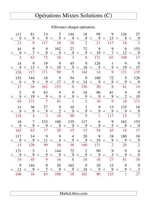 Multiplication et Division -- Règles de 9 (Variation 1 à 20) (C) page 2