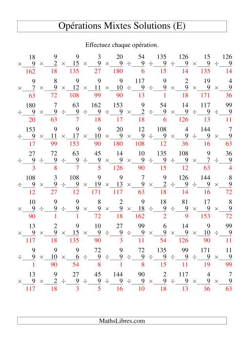 Multiplication et Division -- Règles de 9 (Variation 1 à 20) (E) page 2