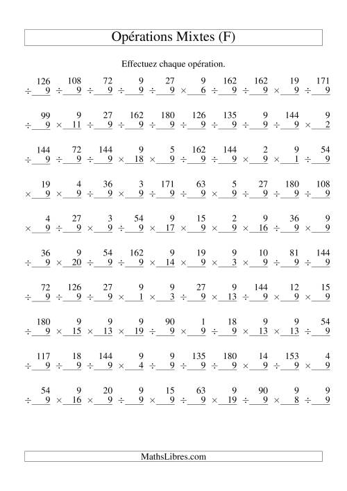 Multiplication et Division -- Règles de 9 (Variation 1 à 20) (F)
