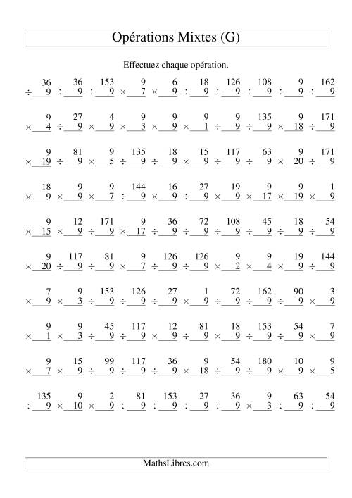 Multiplication et Division -- Règles de 9 (Variation 1 à 20) (G)