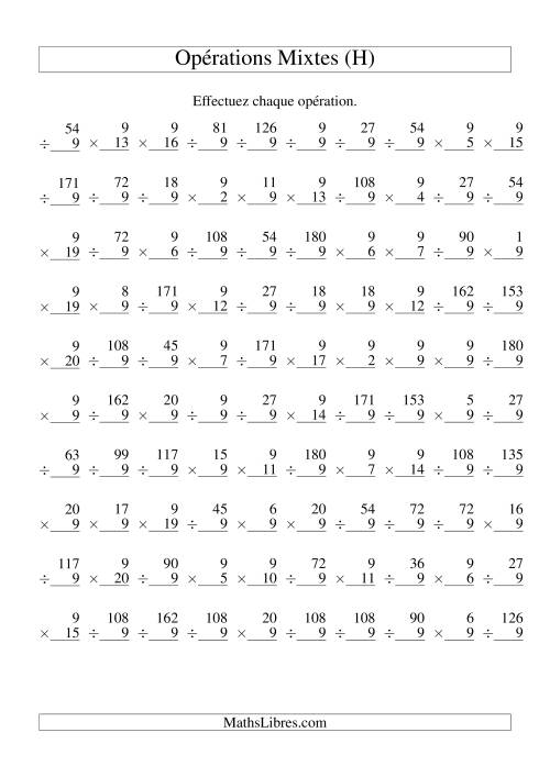 Multiplication et Division -- Règles de 9 (Variation 1 à 20) (H)