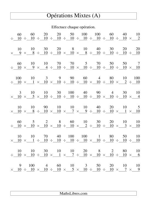 Multiplication et Division -- Règles de 10 (Variation 1 à 10) (A)