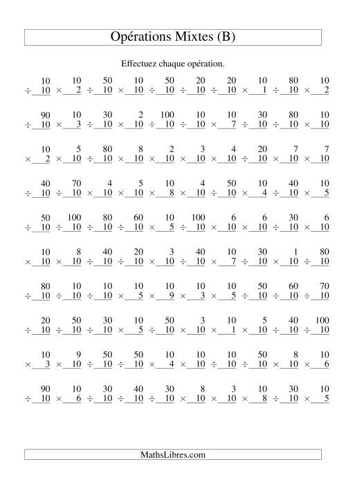 Multiplication et Division -- Règles de 10 (Variation 1 à 10) (B)