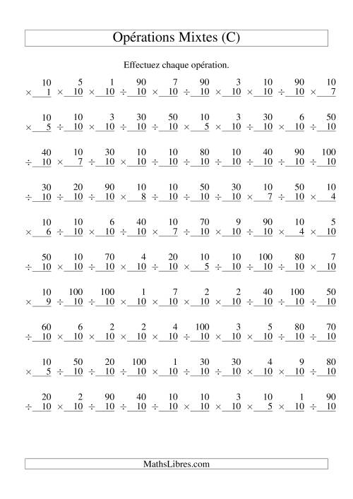 Multiplication et Division -- Règles de 10 (Variation 1 à 10) (C)