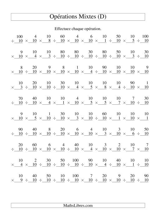 Multiplication et Division -- Règles de 10 (Variation 1 à 10) (D)