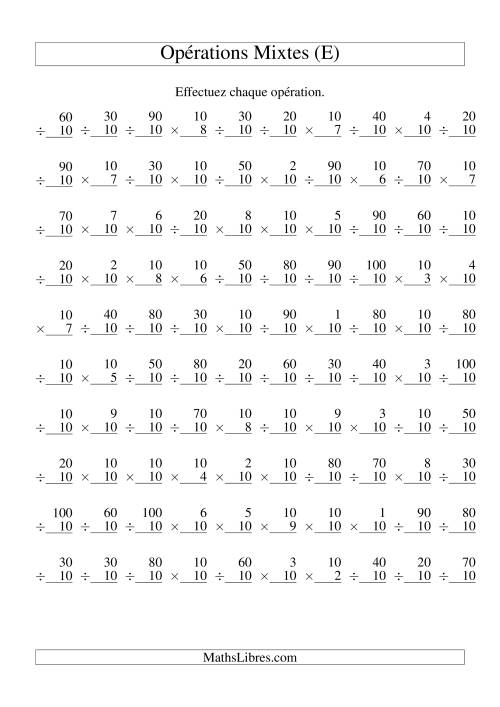 Multiplication et Division -- Règles de 10 (Variation 1 à 10) (E)