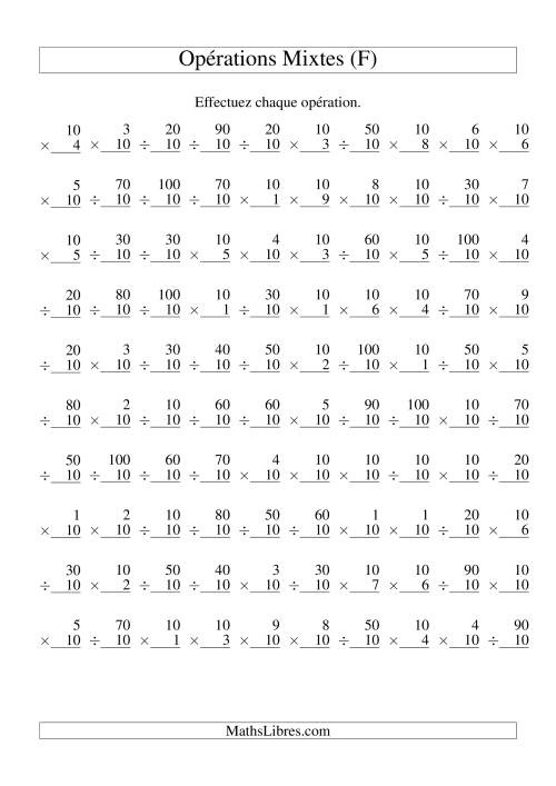 Multiplication et Division -- Règles de 10 (Variation 1 à 10) (F)