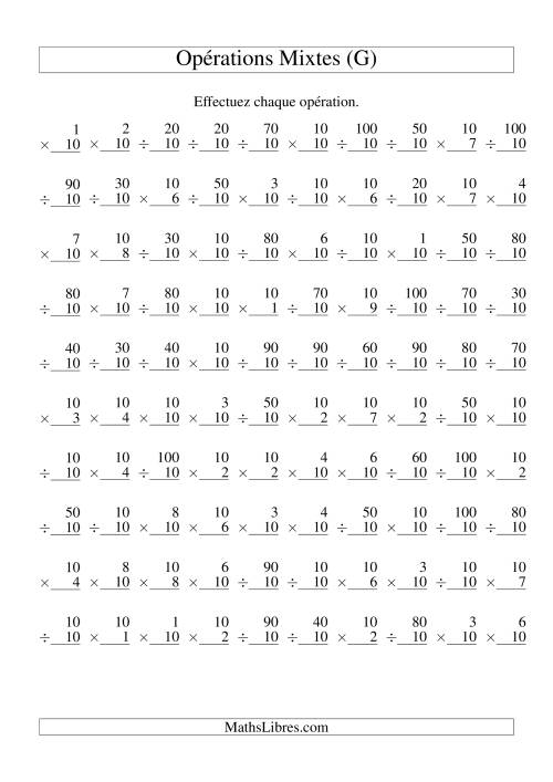 Multiplication et Division -- Règles de 10 (Variation 1 à 10) (G)