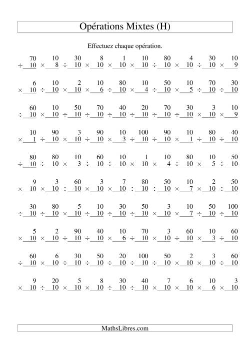 Multiplication et Division -- Règles de 10 (Variation 1 à 10) (H)