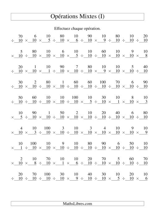 Multiplication et Division -- Règles de 10 (Variation 1 à 10) (I)