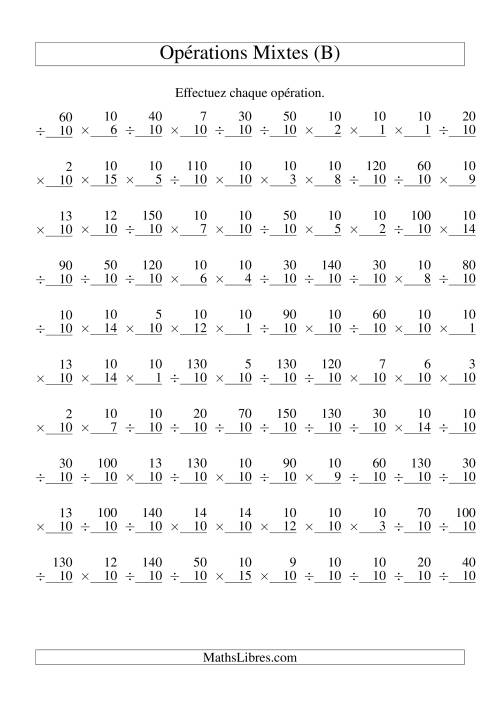Multiplication et Division -- Règles de 10 (Variation 1 à 15) (B)