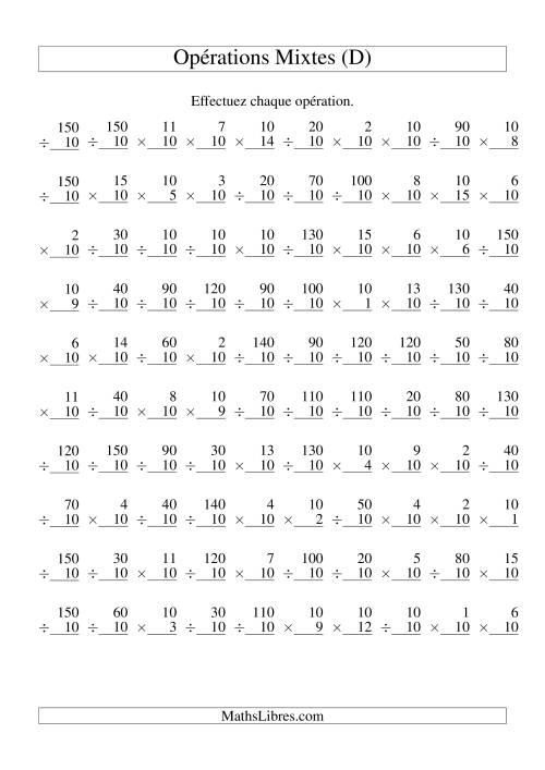 Multiplication et Division -- Règles de 10 (Variation 1 à 15) (D)