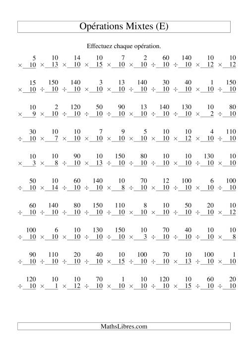 Multiplication et Division -- Règles de 10 (Variation 1 à 15) (E)
