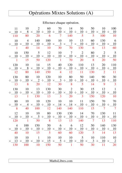 Multiplication et Division -- Règles de 10 (Variation 1 à 15) (Tout) page 2