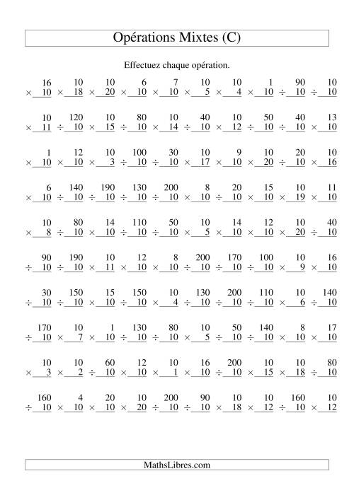 Multiplication et Division -- Règles de 10 (Variation 1 à 20) (C)