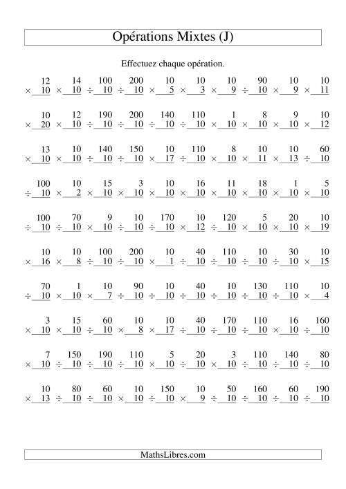 Multiplication et Division -- Règles de 10 (Variation 1 à 20) (J)