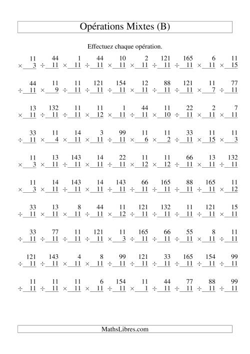 Multiplication et Division -- Règles de 11 (Variation 1 à 15) (B)