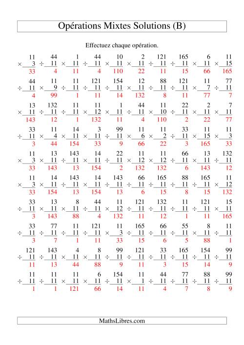 Multiplication et Division -- Règles de 11 (Variation 1 à 15) (B) page 2