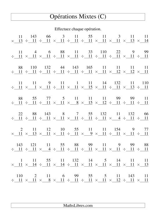 Multiplication et Division -- Règles de 11 (Variation 1 à 15) (C)