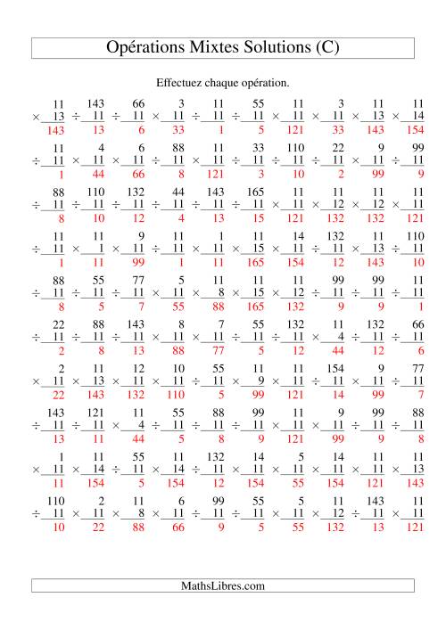 Multiplication et Division -- Règles de 11 (Variation 1 à 15) (C) page 2