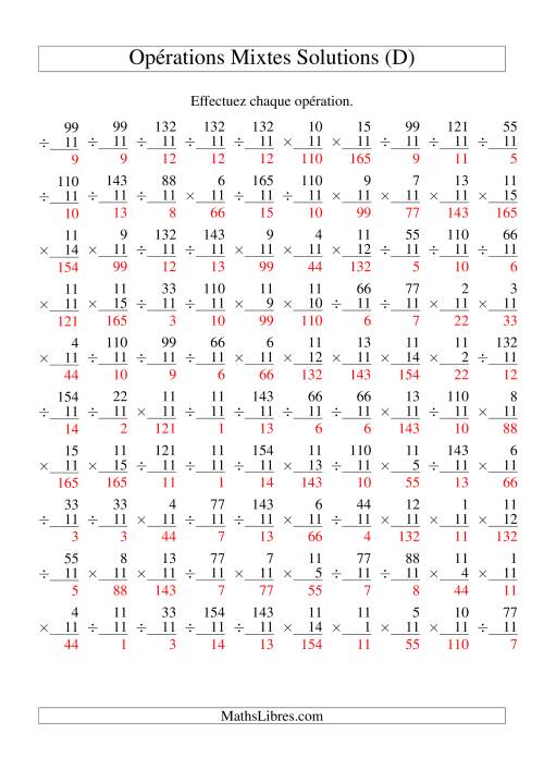 Multiplication et Division -- Règles de 11 (Variation 1 à 15) (D) page 2