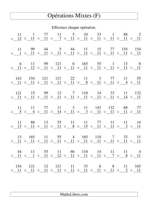 Multiplication et Division -- Règles de 11 (Variation 1 à 15) (F)