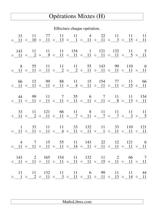 Multiplication et Division -- Règles de 11 (Variation 1 à 15) (H)