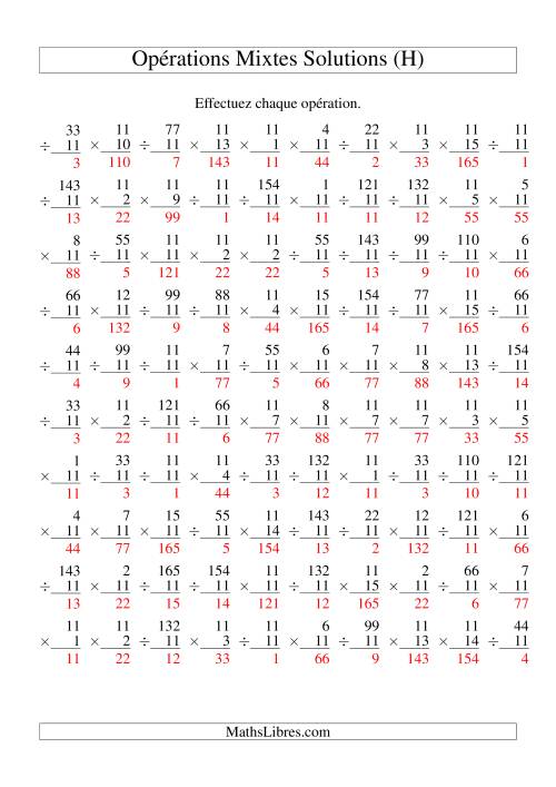 Multiplication et Division -- Règles de 11 (Variation 1 à 15) (H) page 2