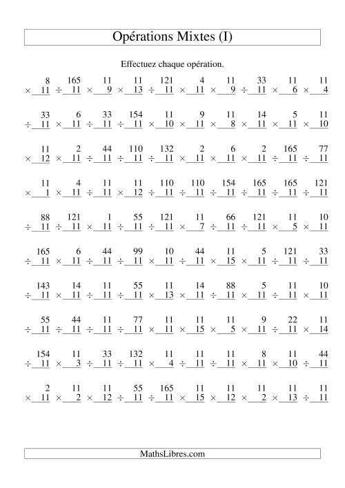Multiplication et Division -- Règles de 11 (Variation 1 à 15) (I)