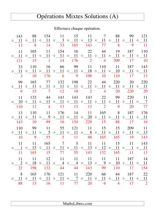 Multiplication et Division -- Règles de 11 (Variation 1 à 20) (A) page 2
