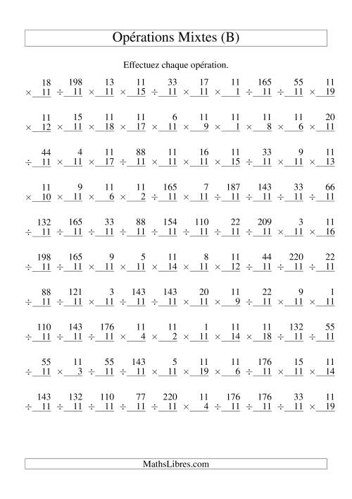 Multiplication et Division -- Règles de 11 (Variation 1 à 20) (B)