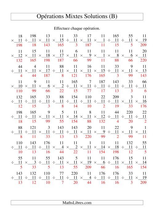 Multiplication et Division -- Règles de 11 (Variation 1 à 20) (B) page 2