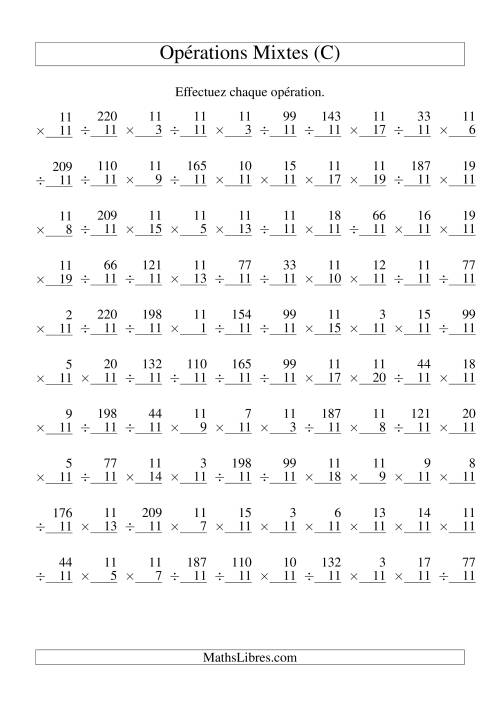Multiplication et Division -- Règles de 11 (Variation 1 à 20) (C)