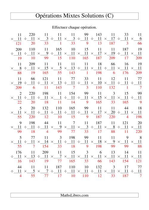 Multiplication et Division -- Règles de 11 (Variation 1 à 20) (C) page 2