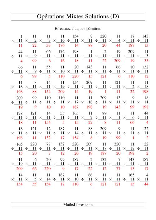 Multiplication et Division -- Règles de 11 (Variation 1 à 20) (D) page 2