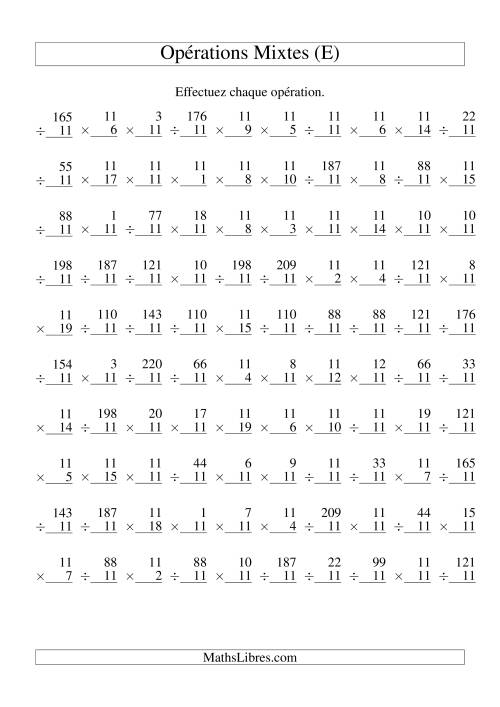 Multiplication et Division -- Règles de 11 (Variation 1 à 20) (E)