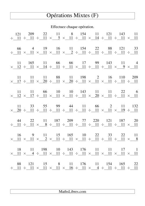 Multiplication et Division -- Règles de 11 (Variation 1 à 20) (F)